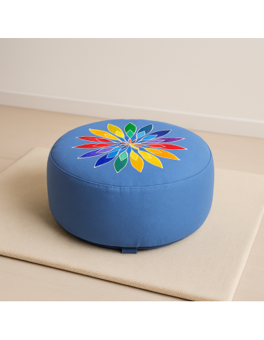 Cuscino Meditazione Blu Fiore Ricamato – Cotone Organico OCS | 33x13