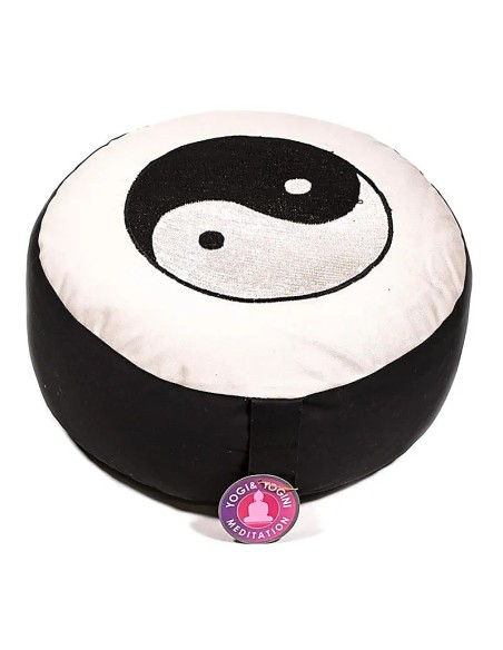 Cuscino Meditazione Yin Yang Ricamato – Avorio e Nero  Cotone Organico