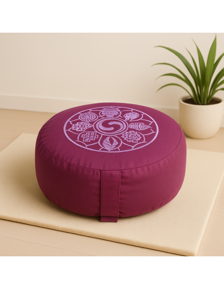 Cuscino Meditazione Melanzana – 8 Segni Auspicio | Confort naturale