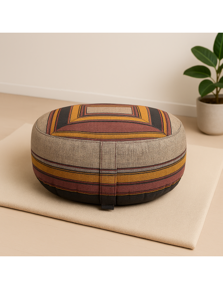 Cuscino Meditazione Grigio e Giallo – Zafu Yoga 33x13cm in Cotone