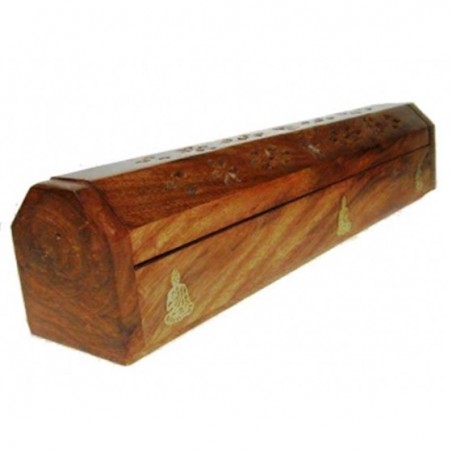 Supporto in legno bastoncini e coni incenso con contenitore - Buddha