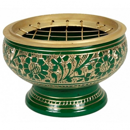 Bruciatore incensi in Ottone Decorato Verde