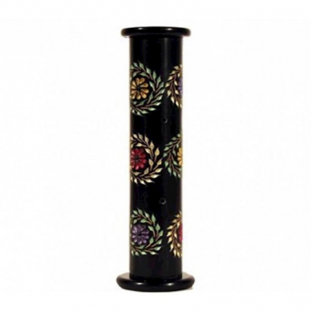 Porta incensi a colonna in pietra ollare decorato con fiori - (28 x 6,5cm - ± 700 gr.)